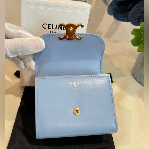 SOLD‼️Celine Triomphe Calf Leather Trifold Wallet In Arctic Blue - Picture 8 of 17